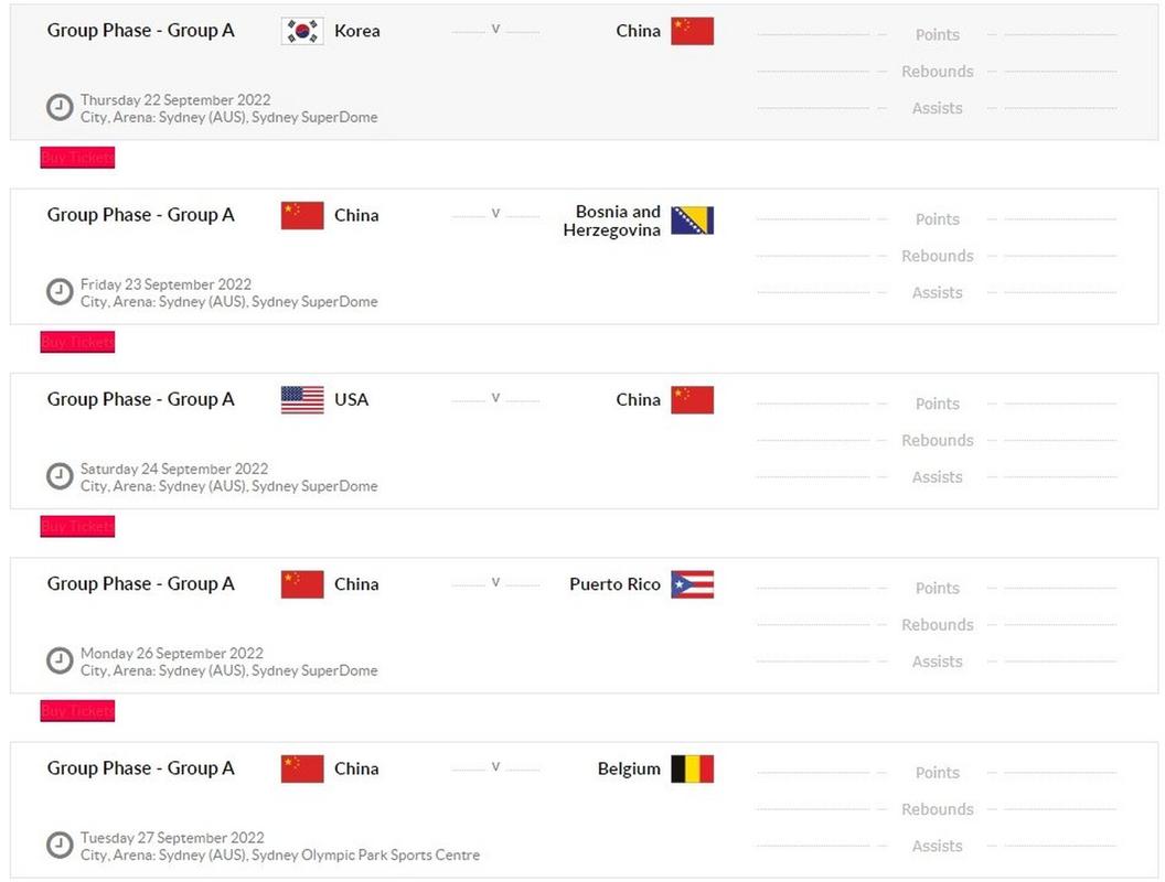 2022篮球世界杯赛程表格